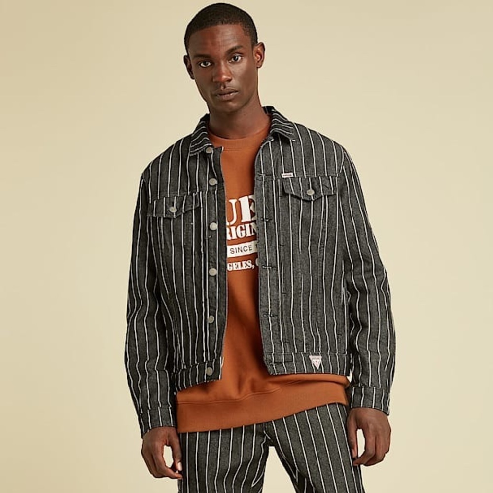 New GUESS Originals Striped slim denim jacket SZ XXL